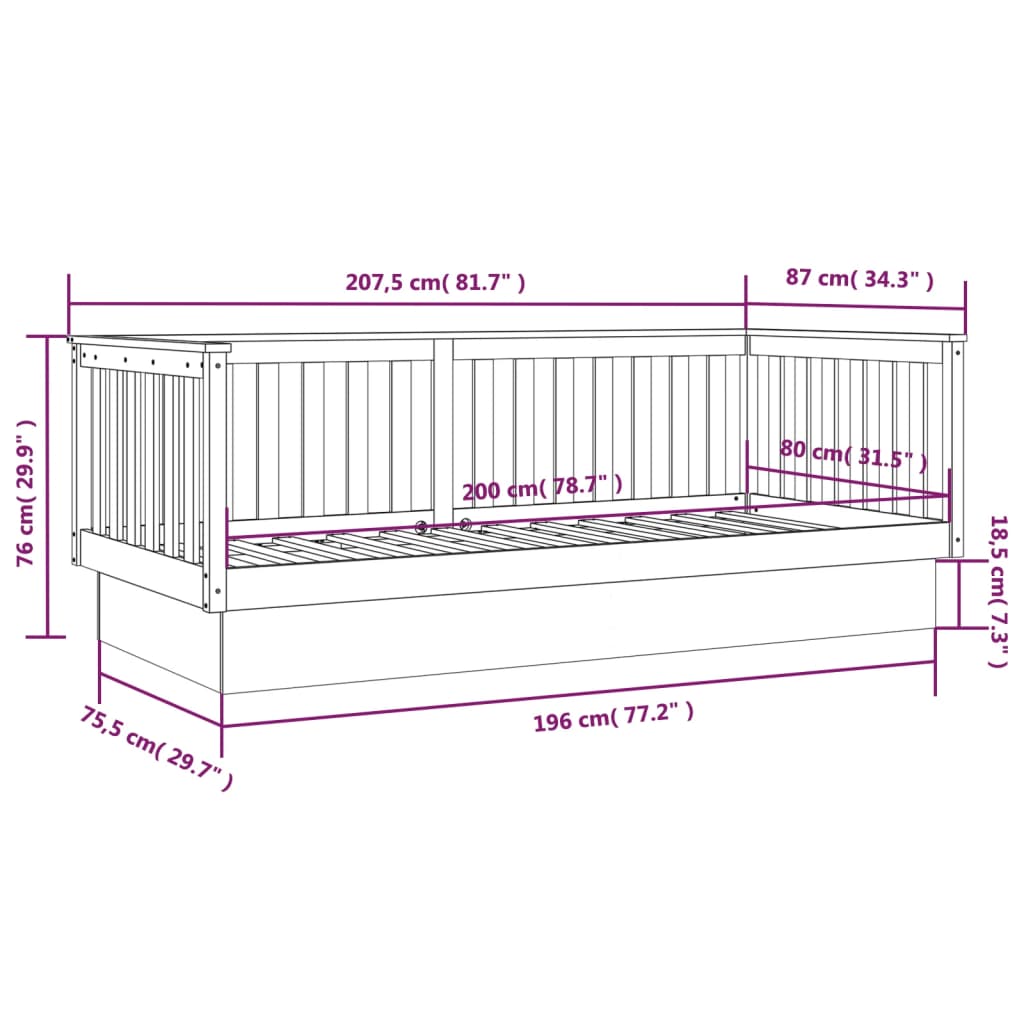 vidaXL Dnevni krevet bez madraca bijeli 80 x 200 cm masivna borovina