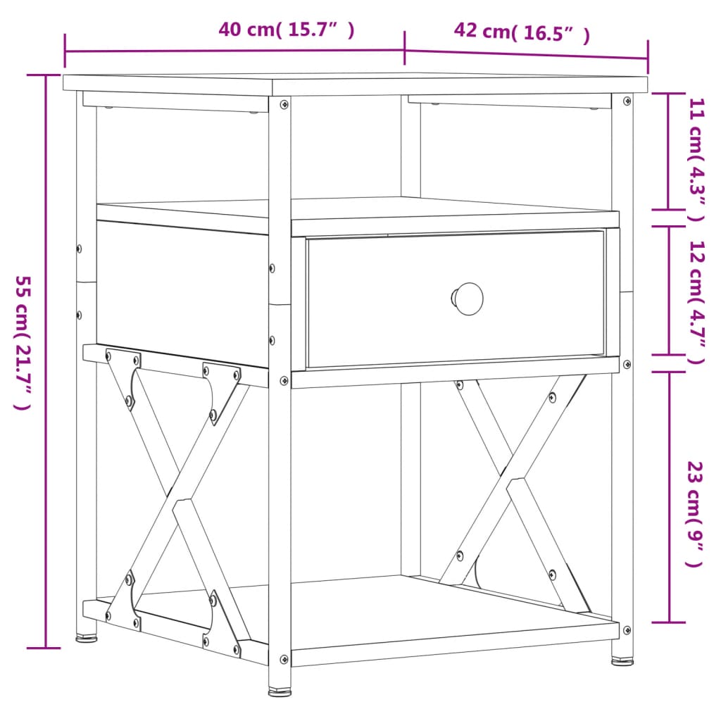 vidaXL Noćni ormarići 2 kom boja hrasta 40x42x55 cm konstruirano drvo