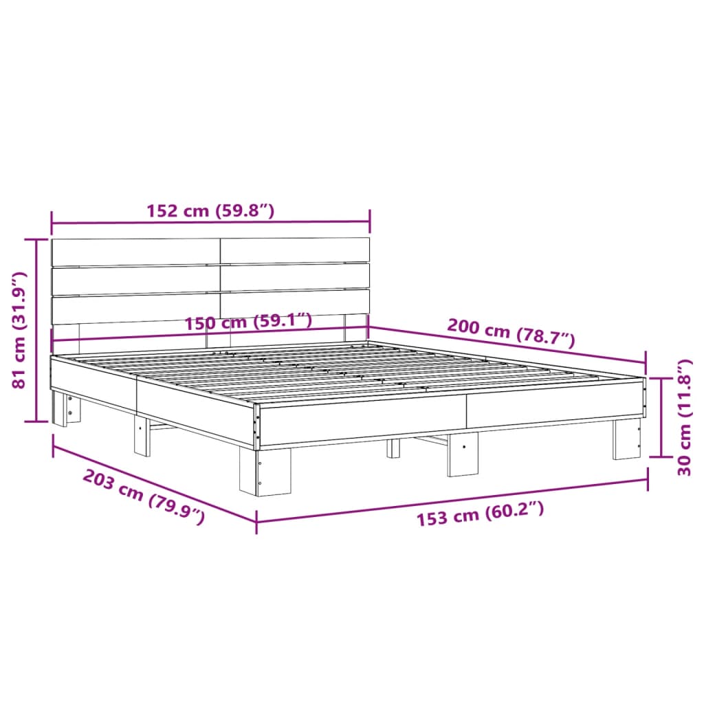 vidaXL Okvir za krevet boja hrasta 150x200cm konstruirano drvo i metal