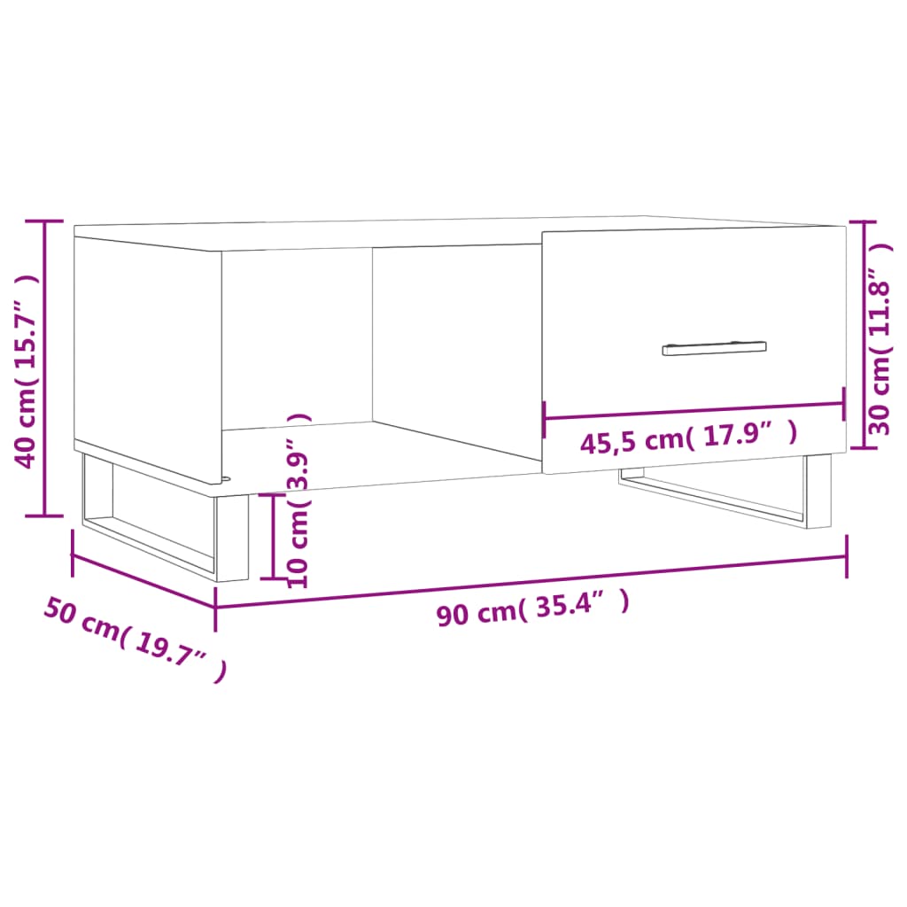 vidaXL Stolić za kavu boja hrasta 90x50x40 cm konstruirano drvo