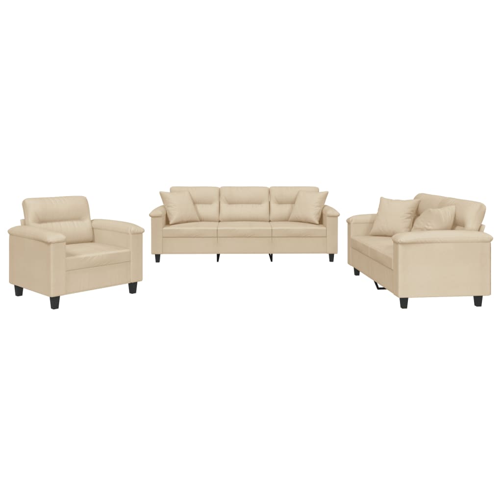 vidaXL 3-dijelni set sofa s jastucima krem od mikrovlakana
