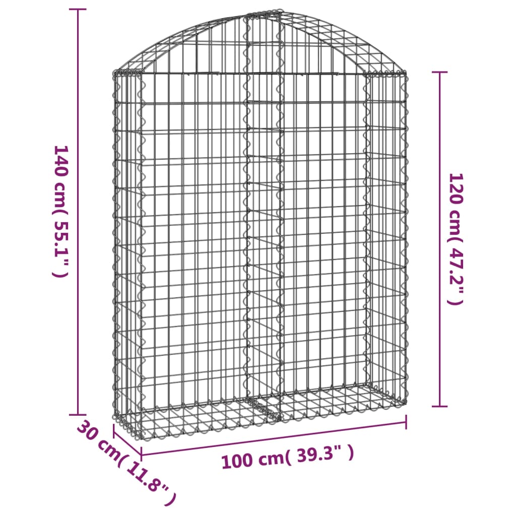 vidaXL Gabionska košara s lukom 100x30x120/140 cm pocinčano željezo