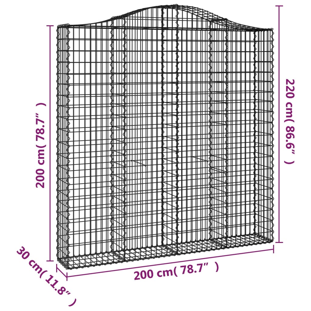 vidaXL Lučne gabionske košare 6 kom 200x30x200/220cm pocinčano željezo