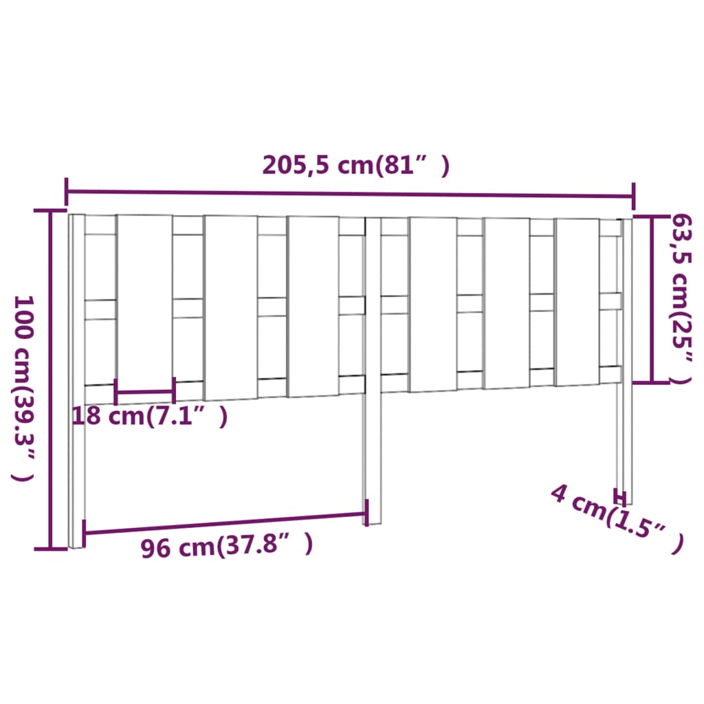 vidaXL Uzglavlje za krevet 205,5 x 4 x 100 cm od masivne borovine