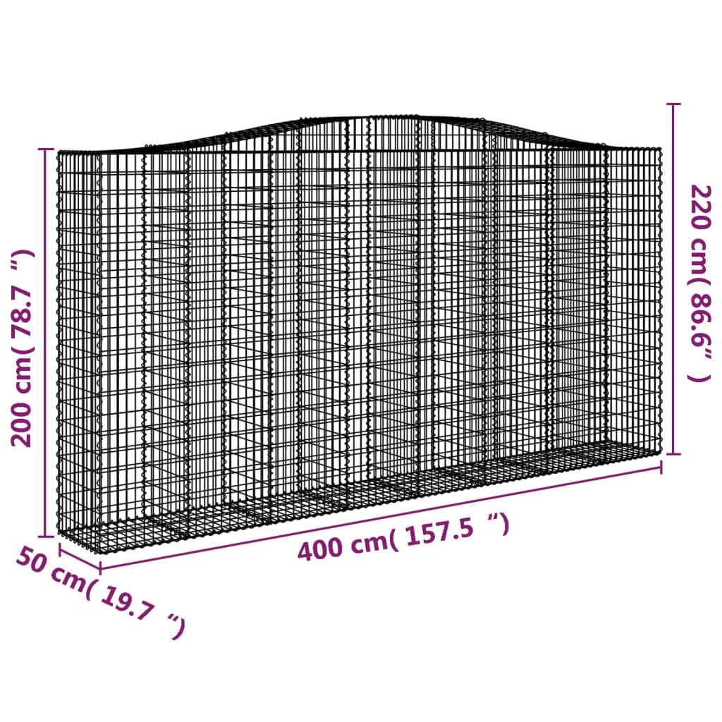 vidaXL Lučne gabionske košare 3 kom 400x50x200/220cm pocinčano željezo