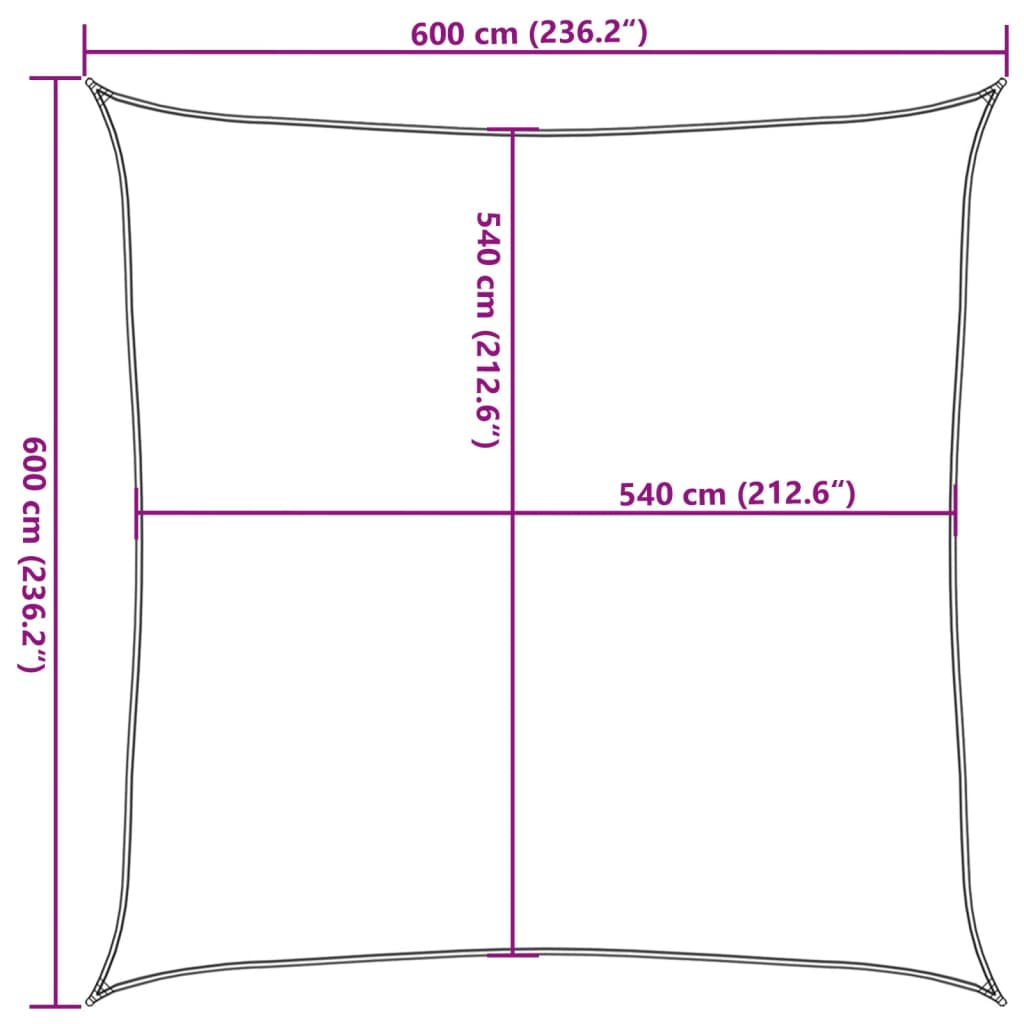 vidaXL Jedro za zaštitu od sunca 160 g/m² kvadratno pijeska 6x6 m HDPE