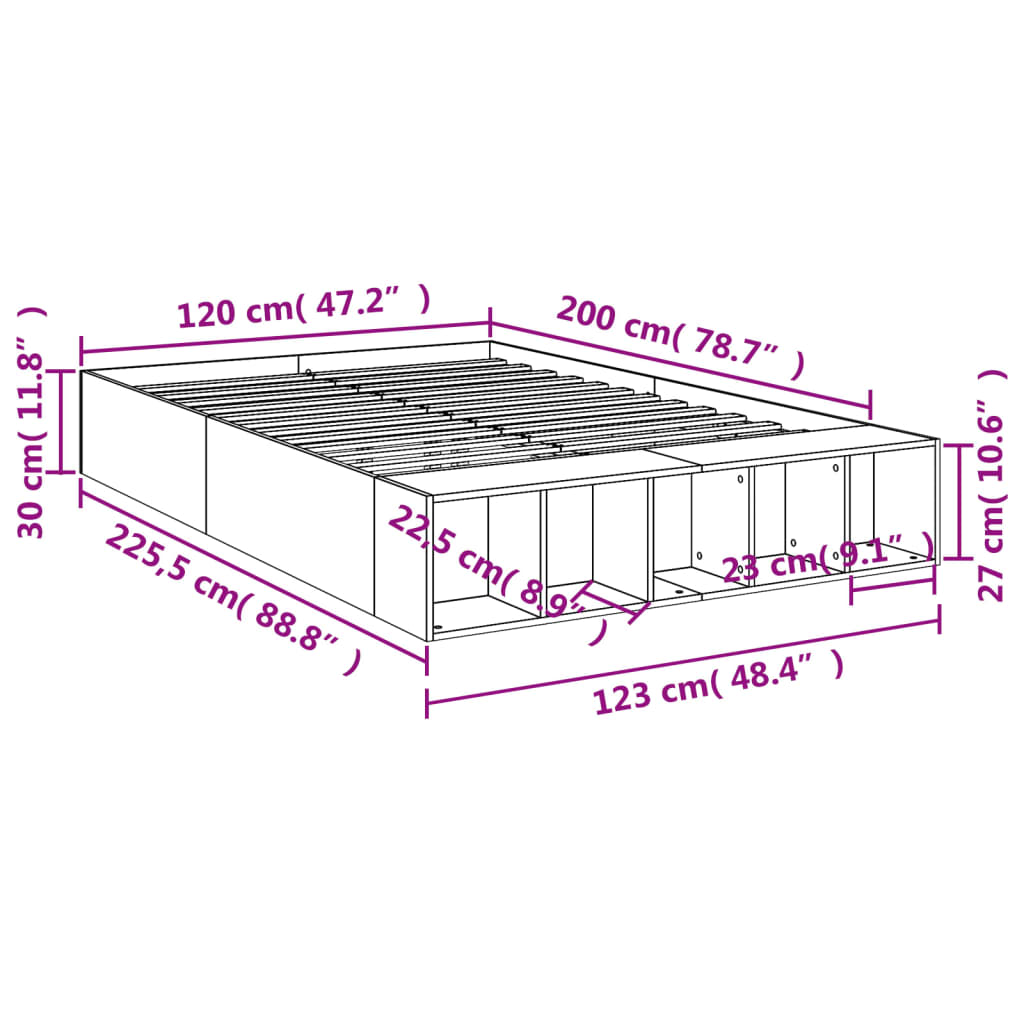 vidaXL Okvir kreveta boja hrasta 120x200 cm od konstruiranog drva