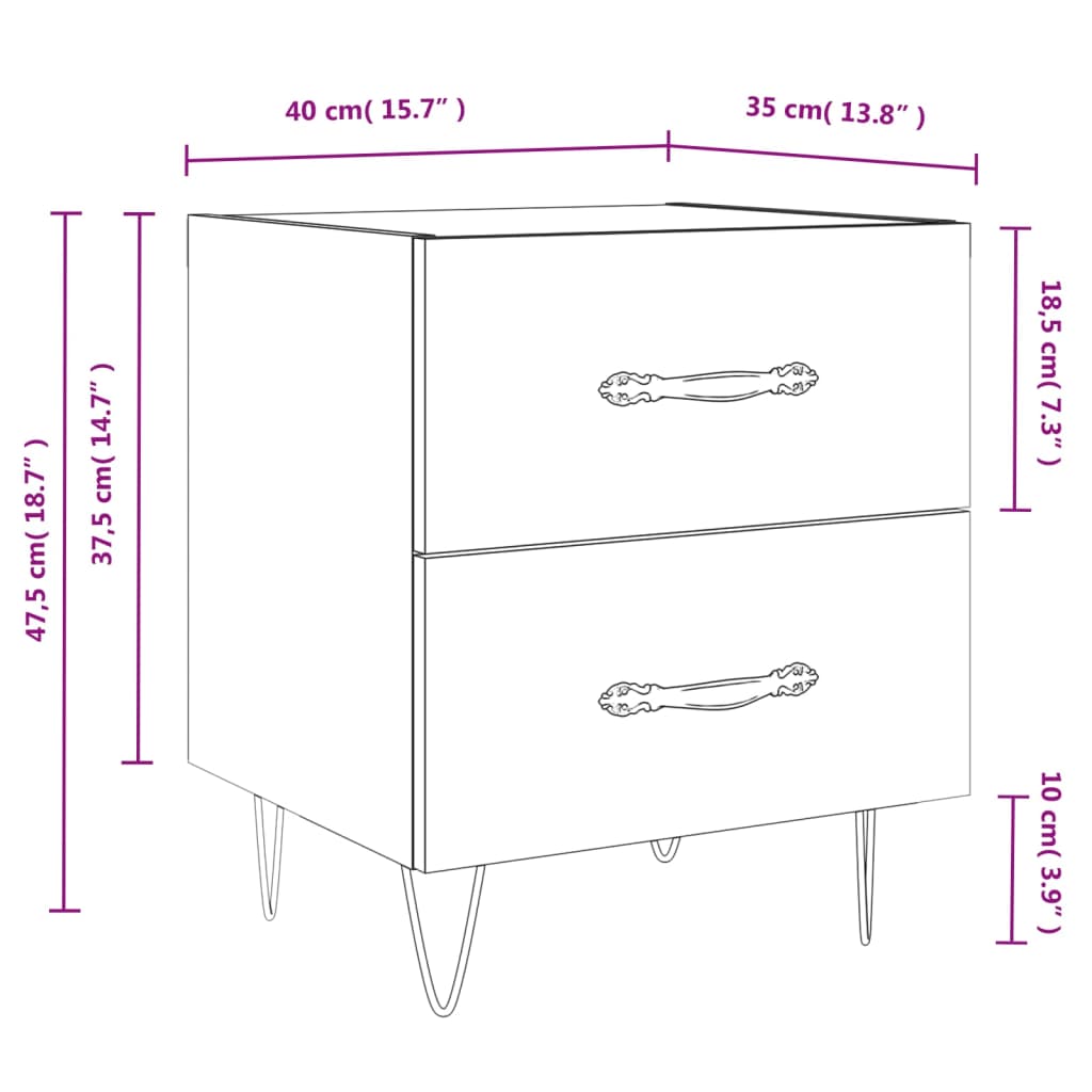 vidaXL Noćni ormarići 2 kom boja hrasta 40x35x47,5cm konstruirano drvo