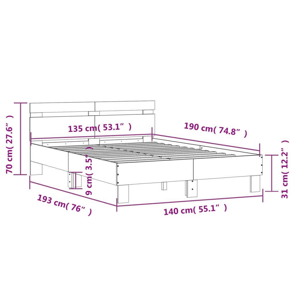 vidaXL Okvir kreveta s uzglavljem bijeli 135x190 cm konstruirano drvo