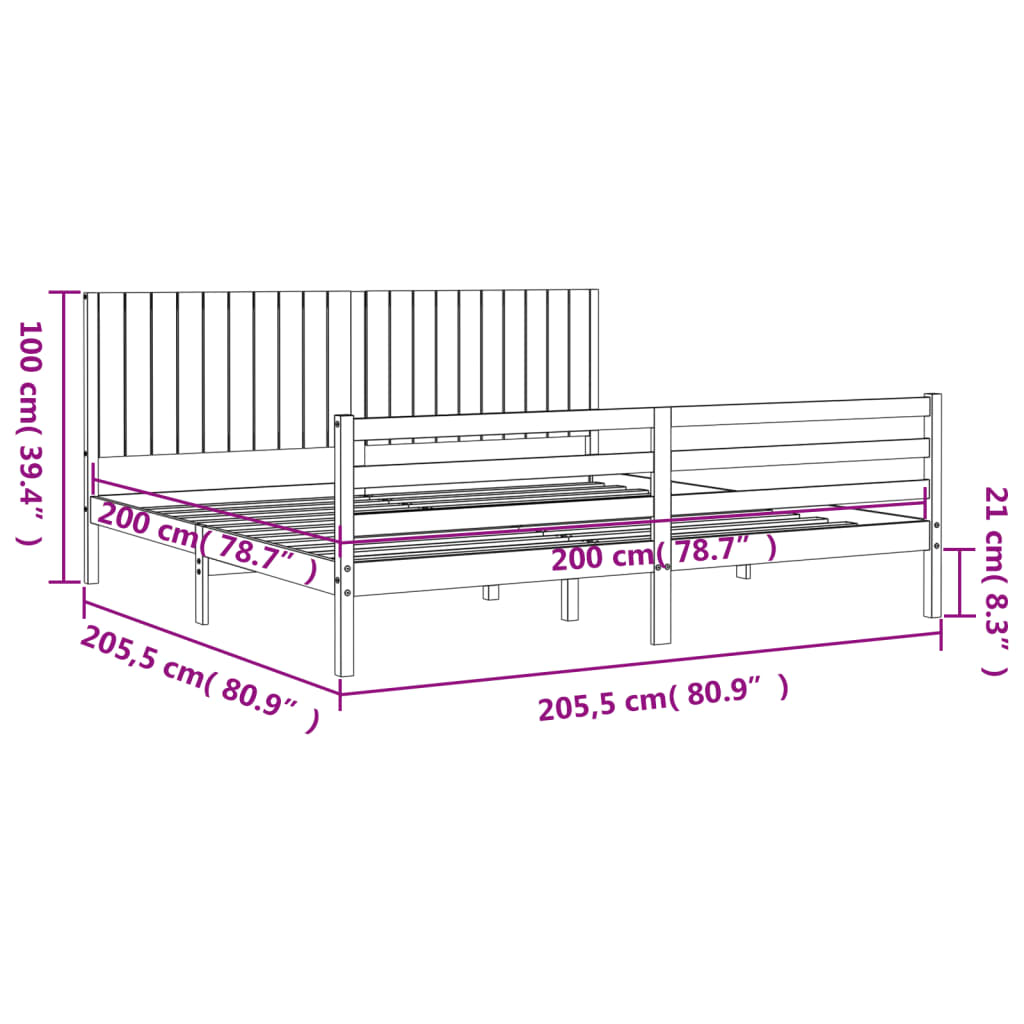 vidaXL Okvir za krevet s uzglavljem crni 200 x 200 cm od masivnog drva