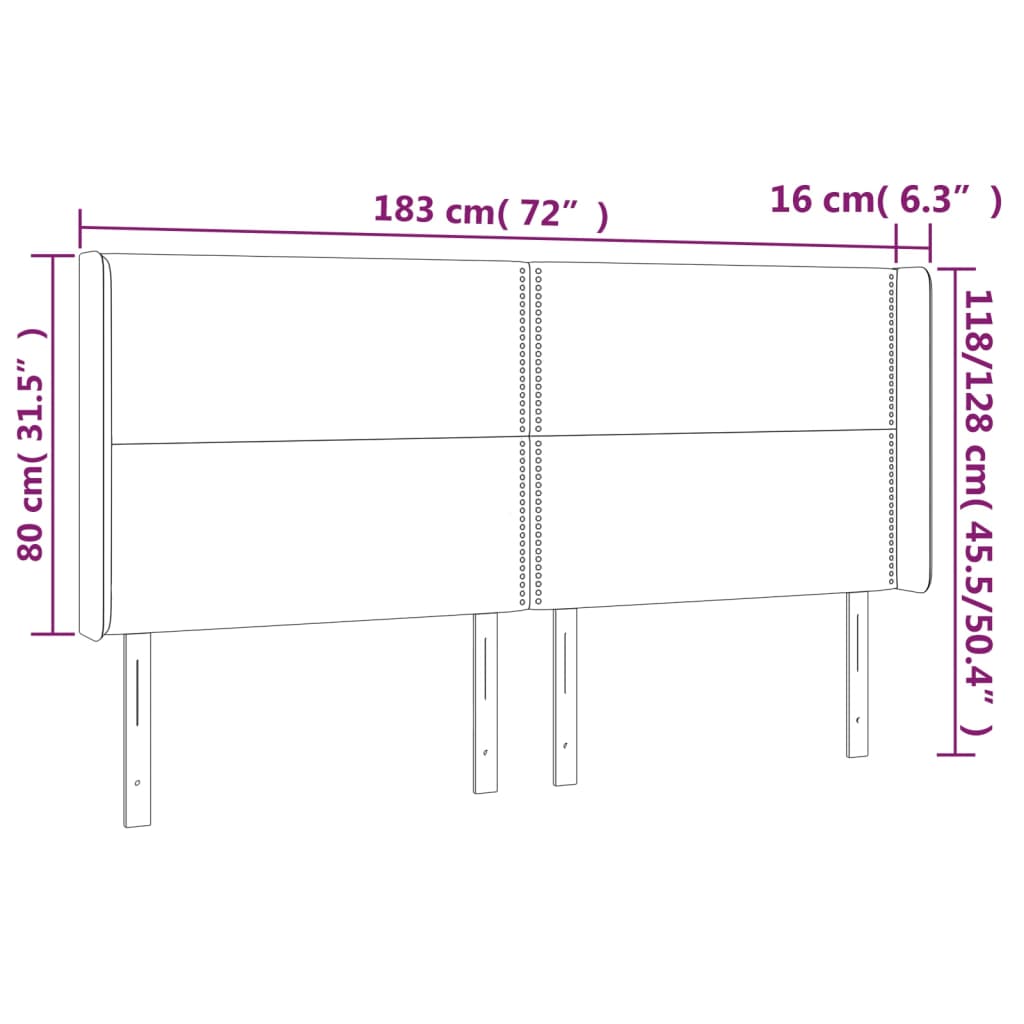 vidaXL Uzglavlje s ušima crno 183x16x118/128 cm baršunasto