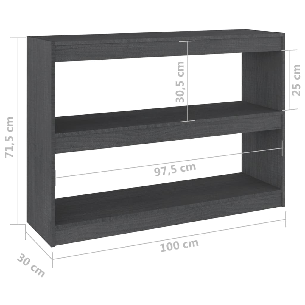 vidaXL Ormarić za knjige / sobna pregrada sivi 100x30x71,5 cm borovina