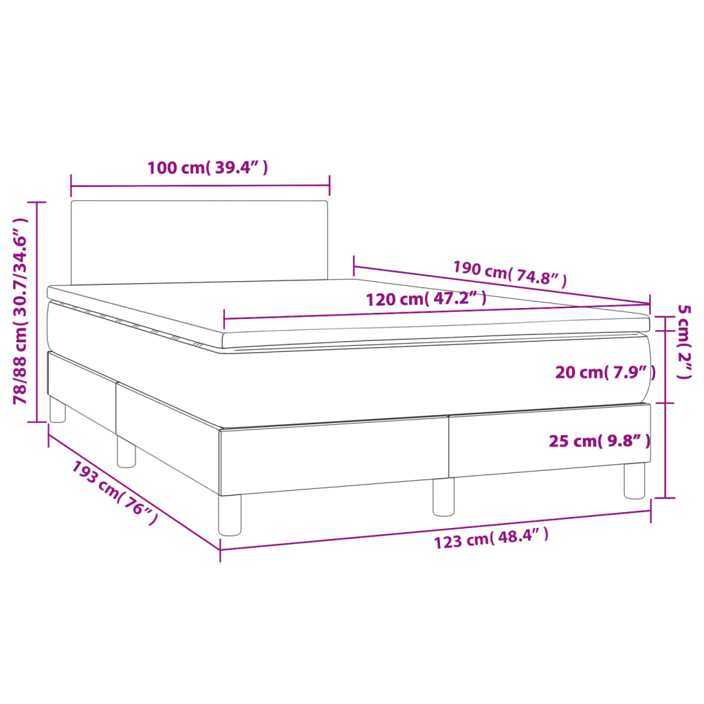 vidaXL Krevet s oprugama i madracem smeđesivi 120 x 190 cm od tkanine