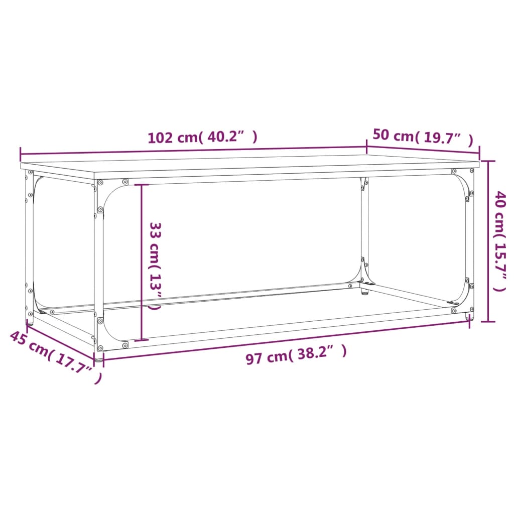 vidaXL Stolić za kavu boja hrasta 102x50x40 cm od drva i željeza