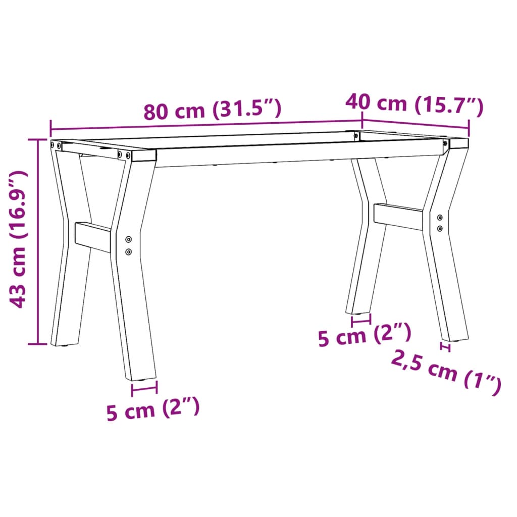 vidaXL Noge za stolić za kavu s Y-oblikom 80x40x43 cm lijevano željezo