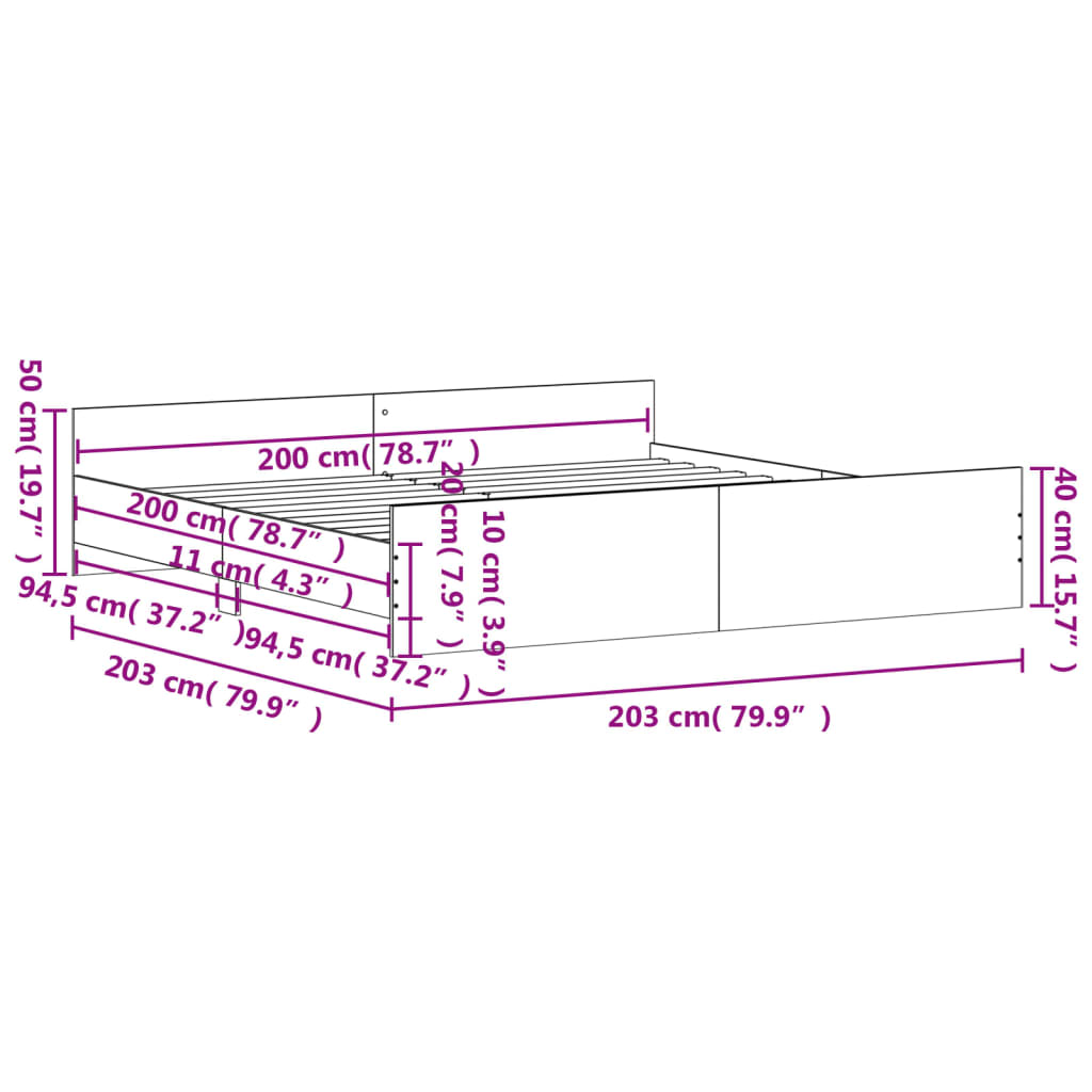 vidaXL Okvir kreveta s uzglavljem i podnožjem boja hrasta 200x200 cm