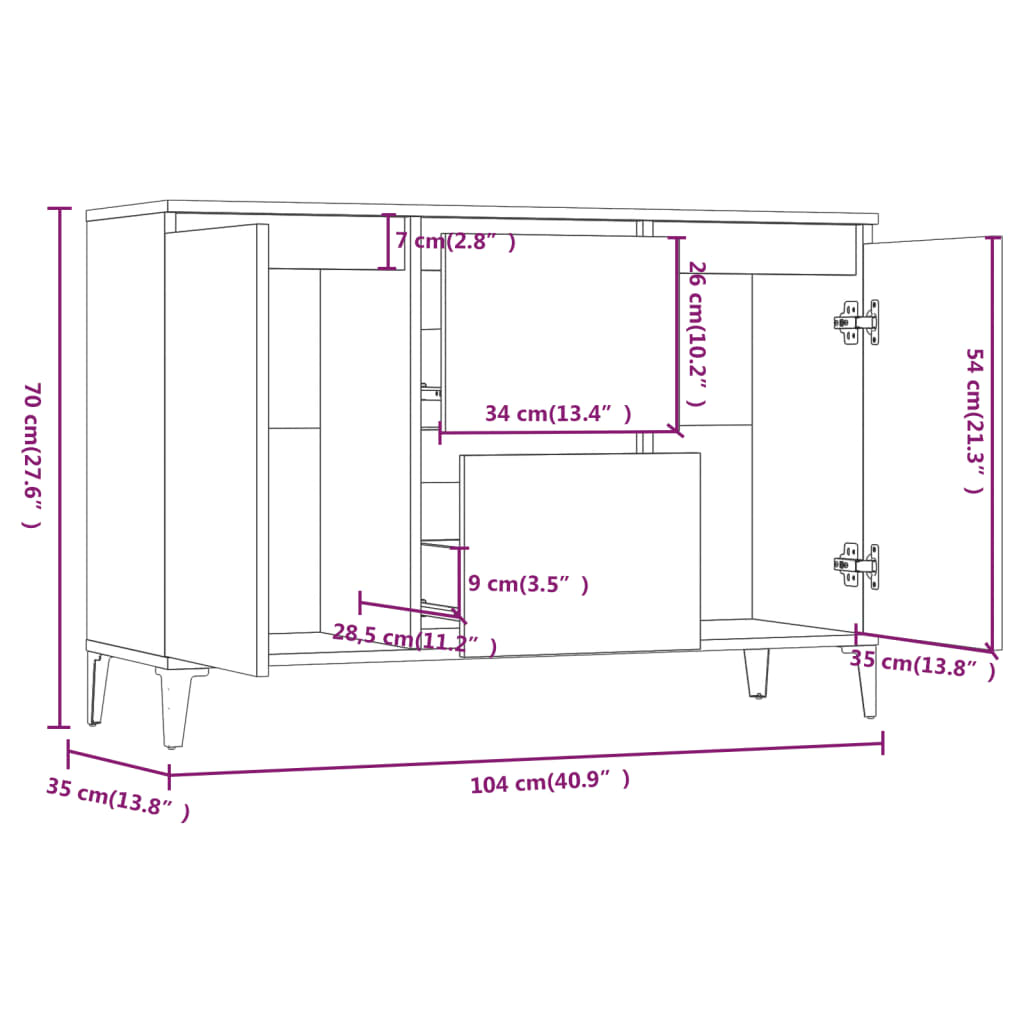 vidaXL Komoda boja smeđeg hrasta 104 x 35 x 70 cm konstruirano drvo