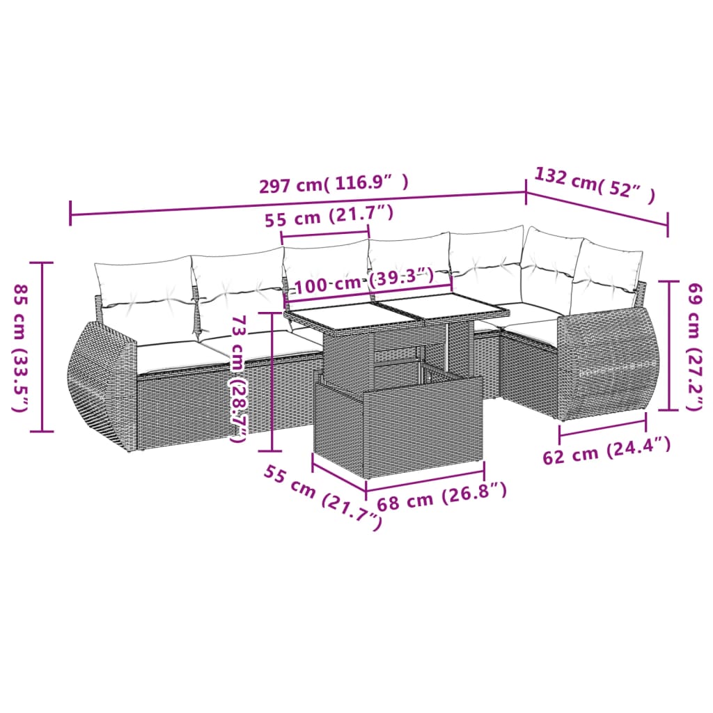 vidaXL 7-dijelni set vrtnih sofa sivi od poliratana