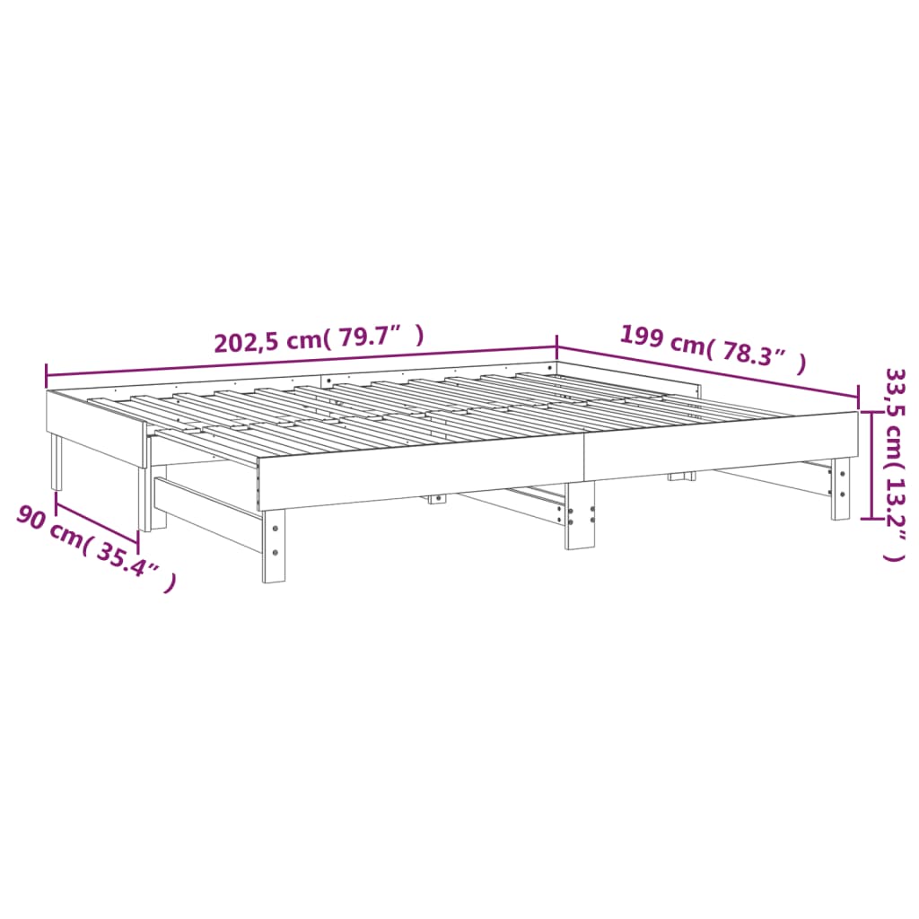 vidaXL Dnevni ležaj na razvlačenje boja meda 2 x (100x200) cm borovina