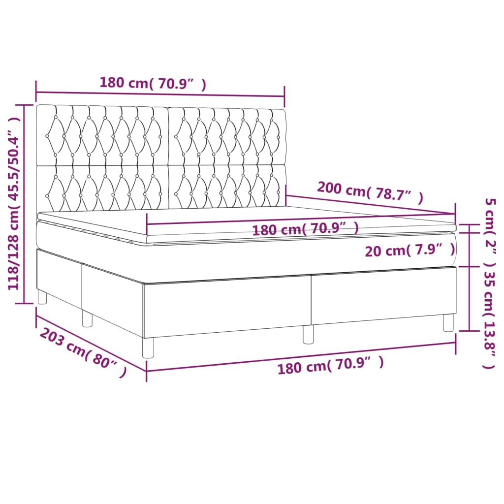 vidaXL Krevet box spring s madracem LED smeđesivi 180x200 cm tkanina