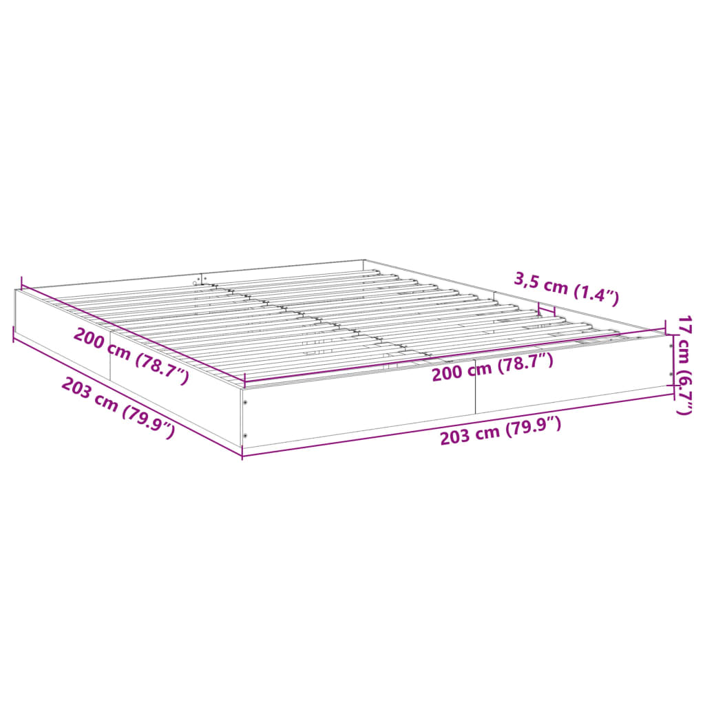 vidaXL Okvir za krevet boja hrasta 200x200 cm od konstruiranog drva