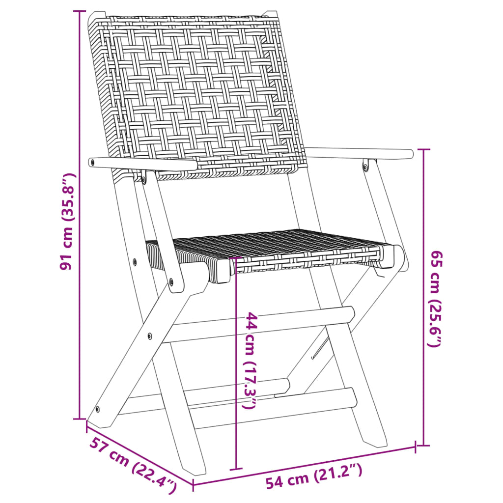 vidaXL 3-dijelni bistro set od poliratana i masivnog drva crni