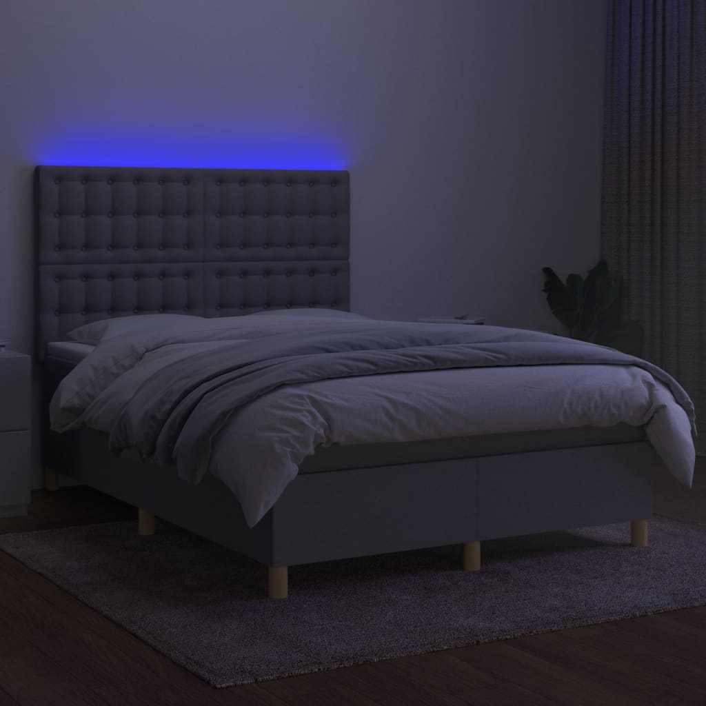 vidaXL Krevet box spring s madracem LED svjetlosivi 140x200 cm tkanina