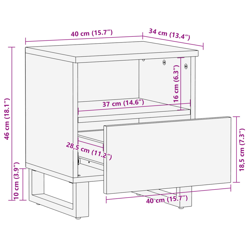 vidaXL Noćni ormarići 2 kom 40x34x46 cm masivno izbijeljeno drvo manga