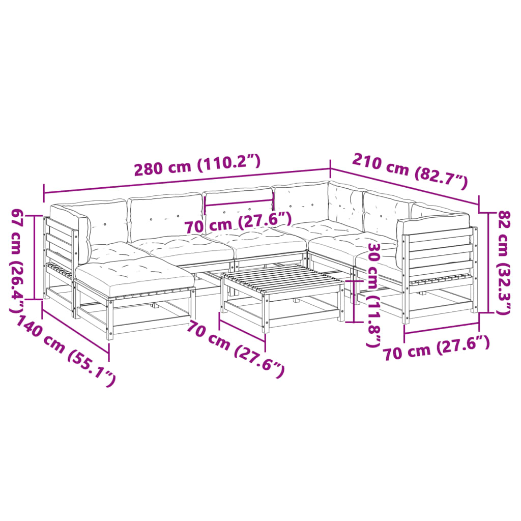 vidaXL 8-dijelni set vrtnih sofa s jastucima masivno drvo duglazije