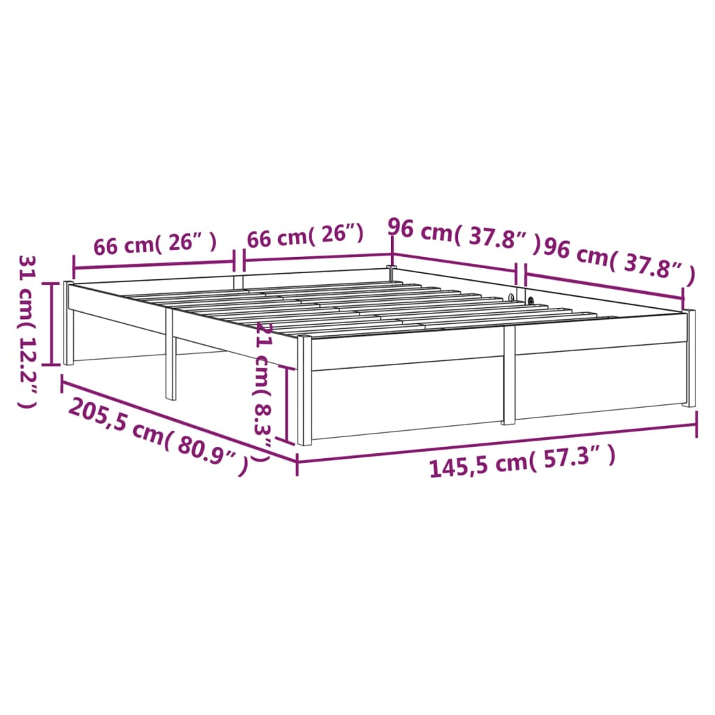 vidaXL Okvir za krevet od masivnog drva crni 140 x 200 cm