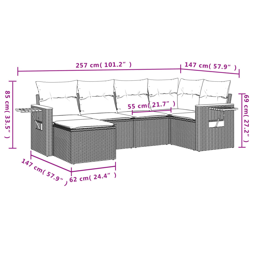 vidaXL 6-dijelni set vrtnih sofa od poliratana s jastucima sivi