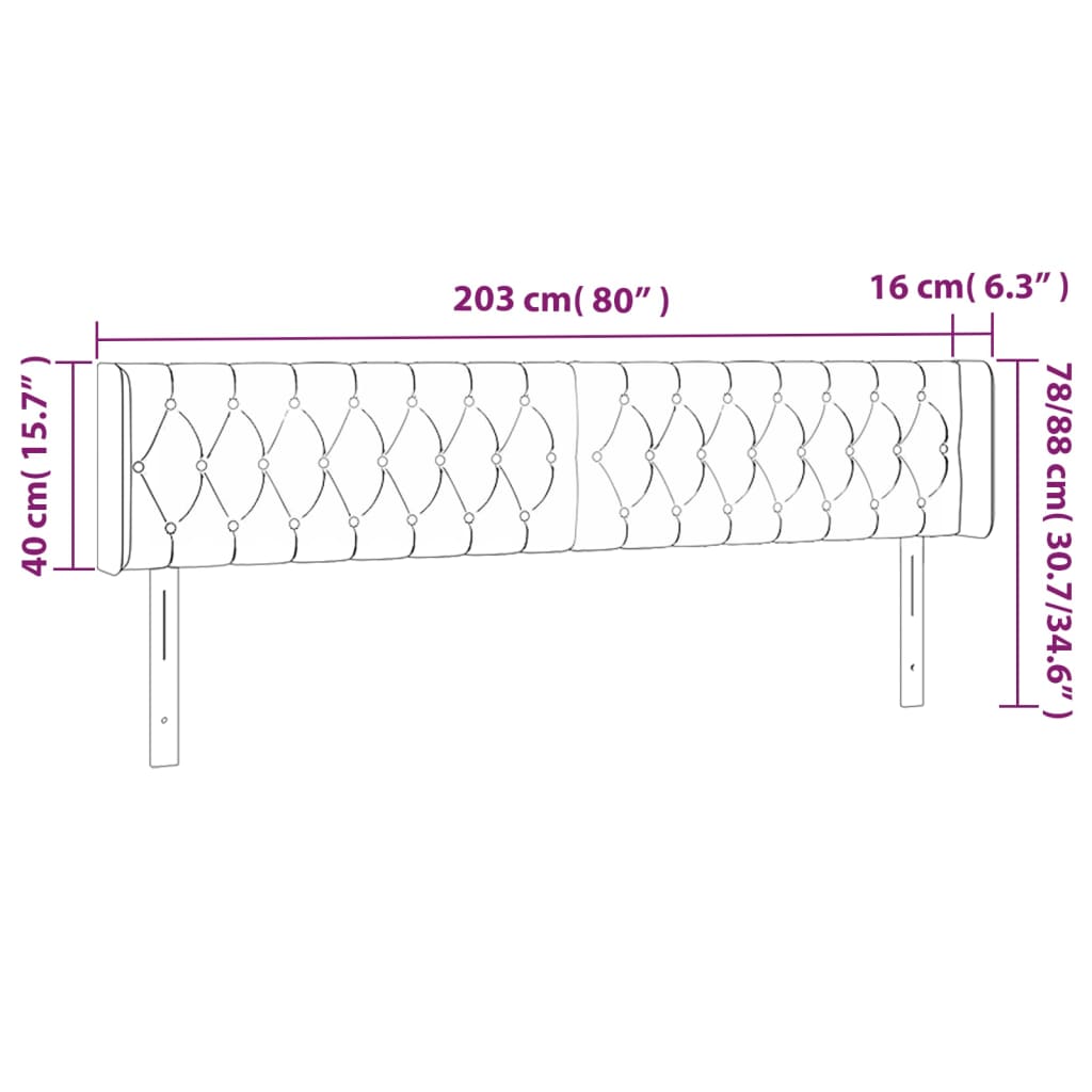 vidaXL LED uzglavlje svjetlosivo 203x16x78/88 cm baršunasto