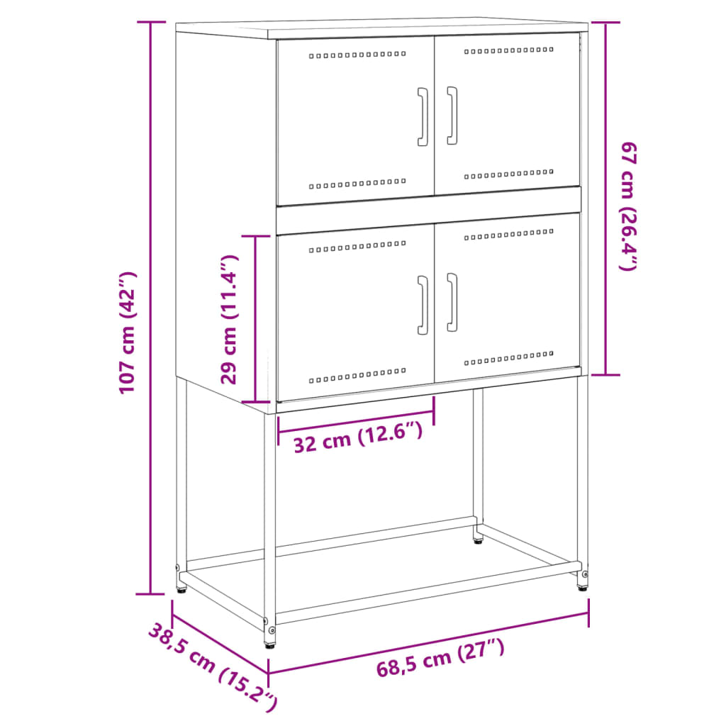 vidaXL Komoda bijela 68,5x38,5x107 cm čelična