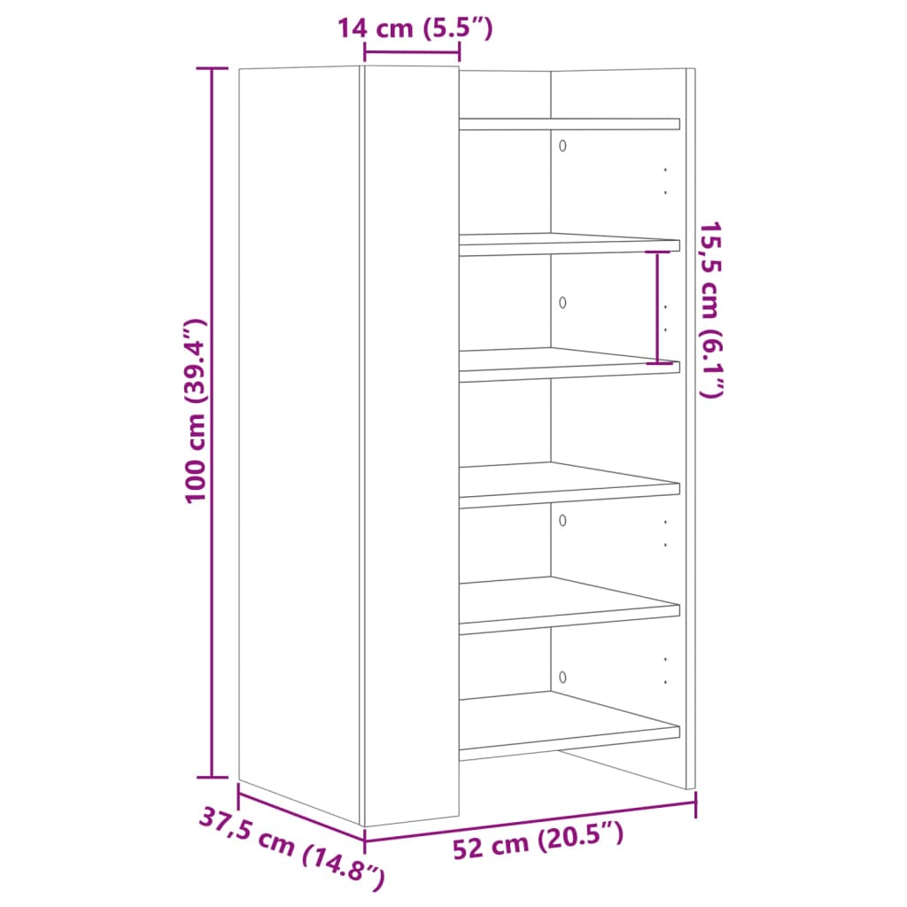 vidaXL Ormarić za cipele boja betona 52x37,5x100 cm konstruirano drvo