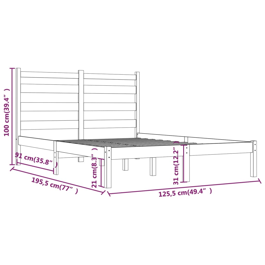 vidaXL Okvir za krevet od borovine crni 120 x 190 cm 4FT mali bračni