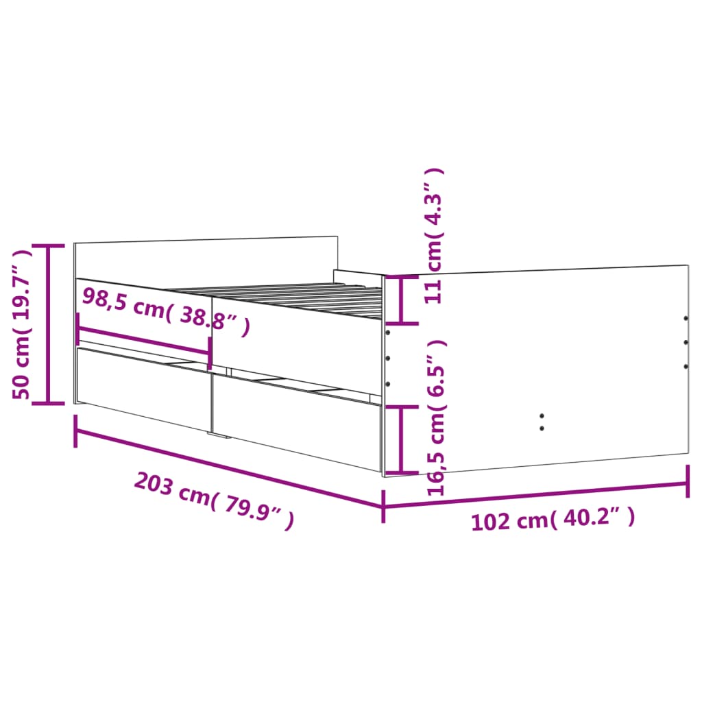 vidaXL Okvir kreveta s ladicama boja hrasta 100 x 200 cm