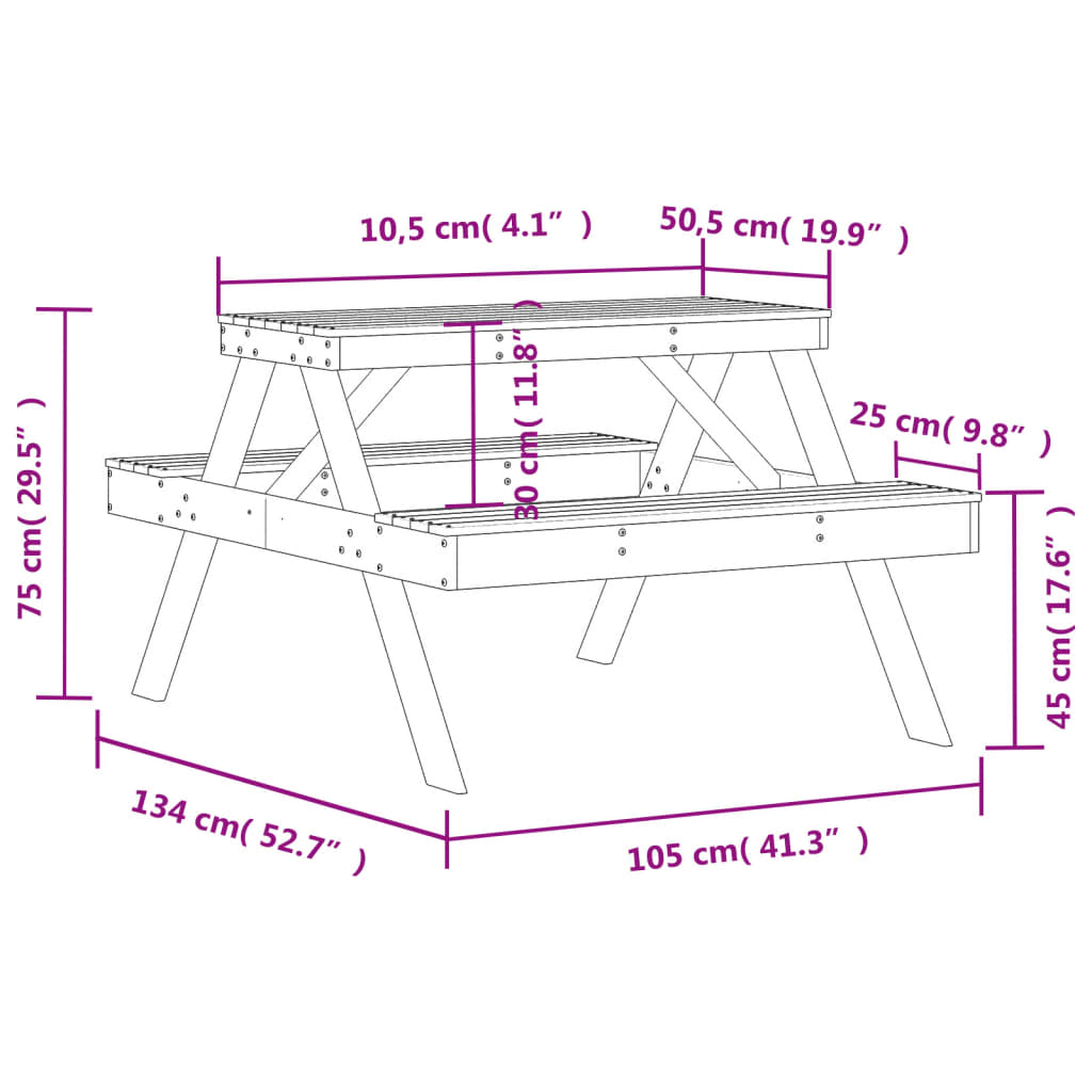 vidaXL Stol za piknik 105 x 134 x 75 cm od masivnog drva duglazije