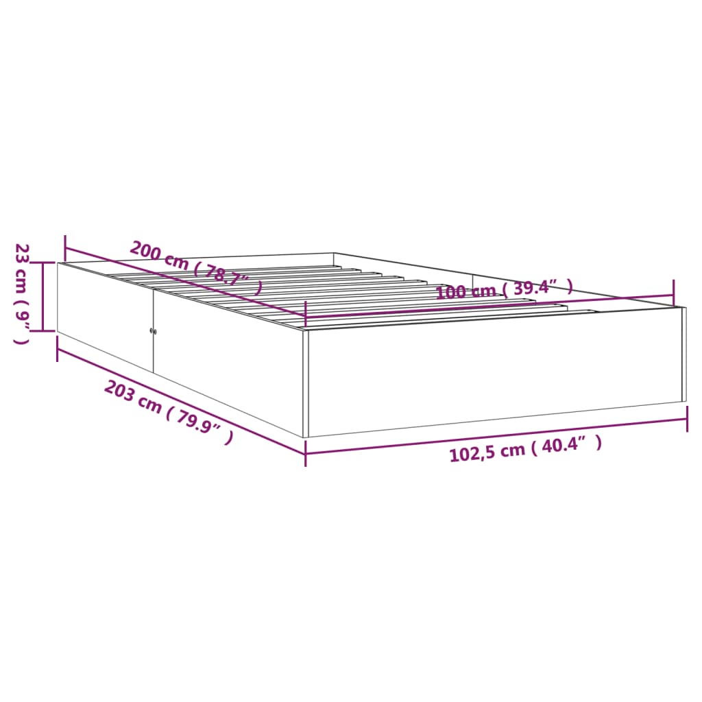 vidaXL Okvir za krevet od masivnog drva bijeli 100 x 200 cm