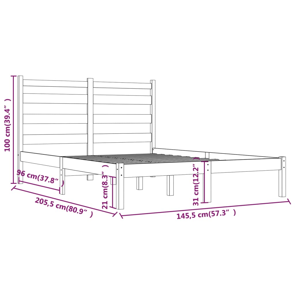 vidaXL Okvir za krevet od masivne borovine crni 140 x 200 cm