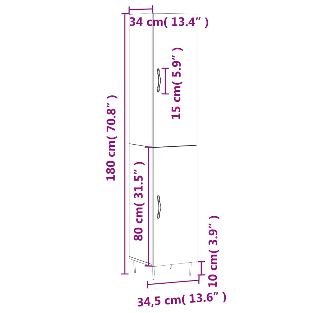 vidaXL Visoka komoda siva sonome 34,5x34x180 cm od konstruiranog drva