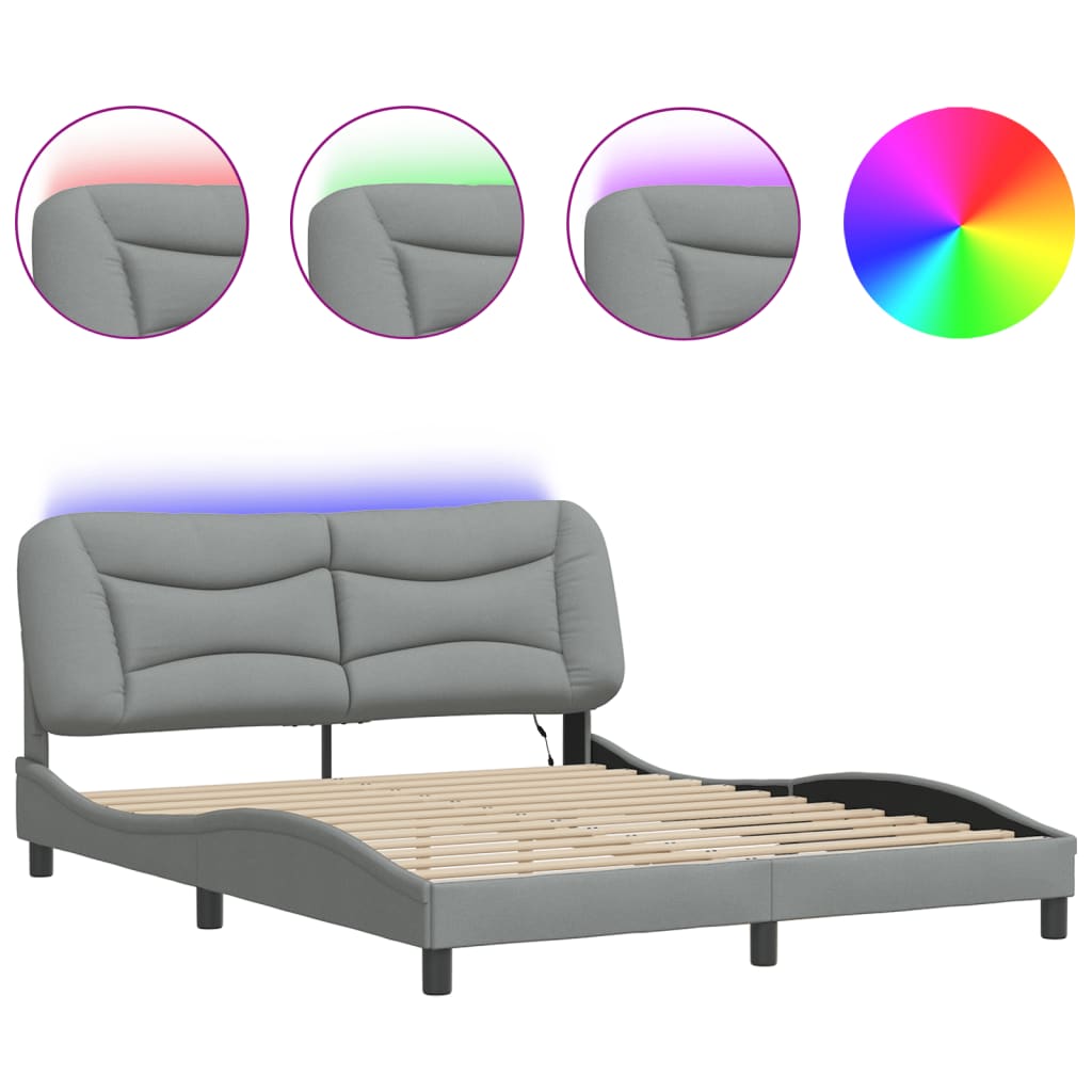 vidaXL Okvir kreveta s LED svjetlima svjetlosivi 160x200 cm od tkanine