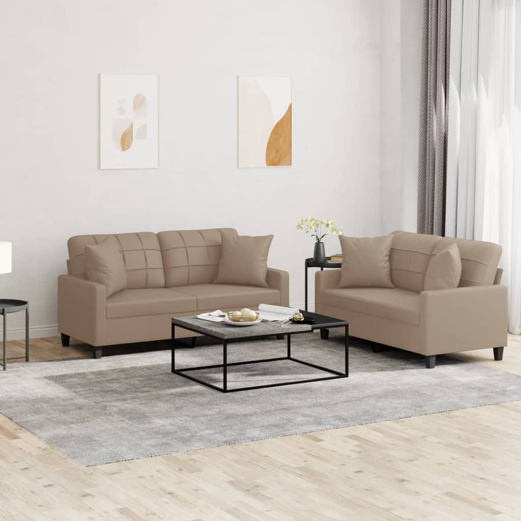 vidaXL 2-dijelni set sofa s jastucima boja cappuccina od umjetne kože