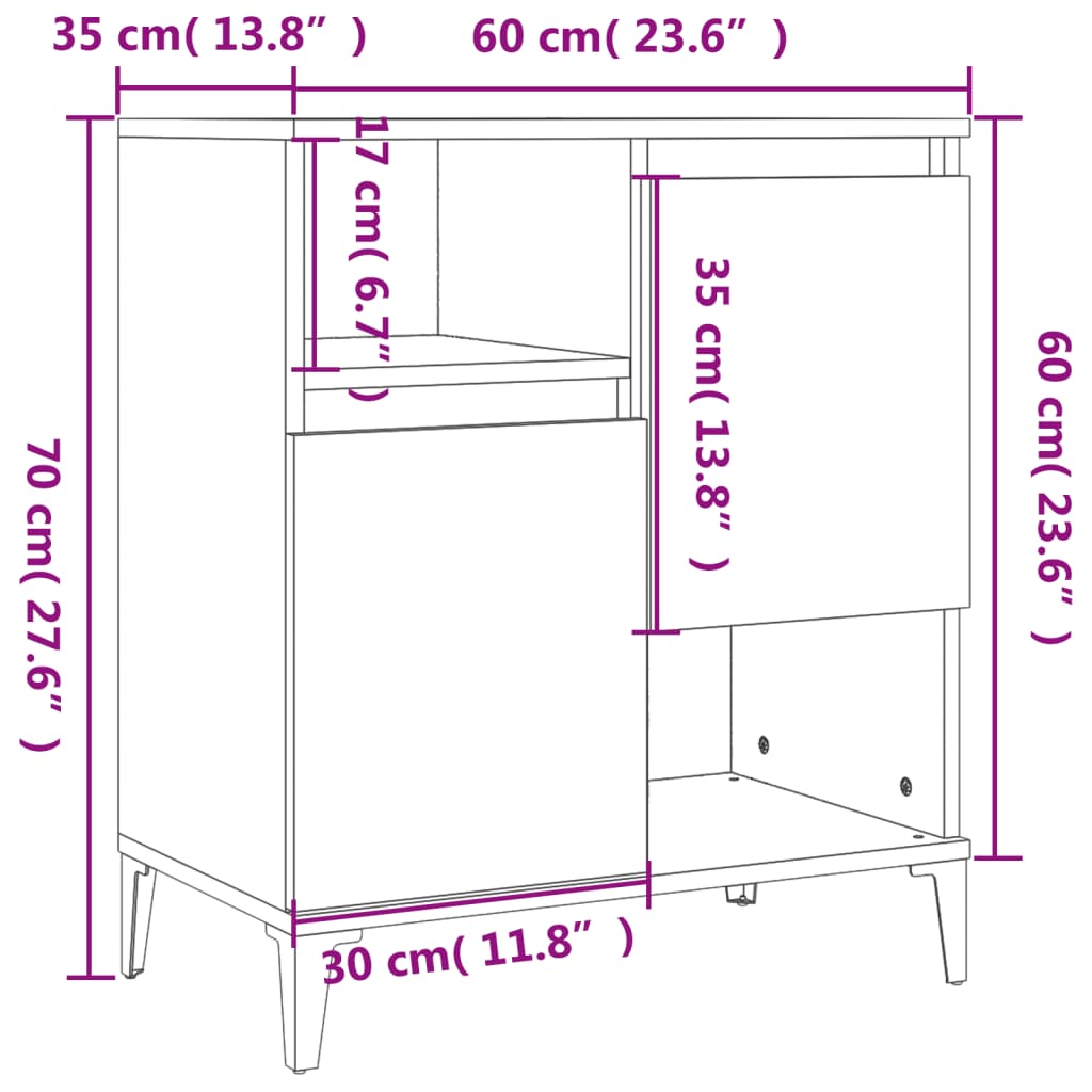 vidaXL Komoda boja dimljenog hrasta 60 x 35 x 70 cm konstruirano drvo