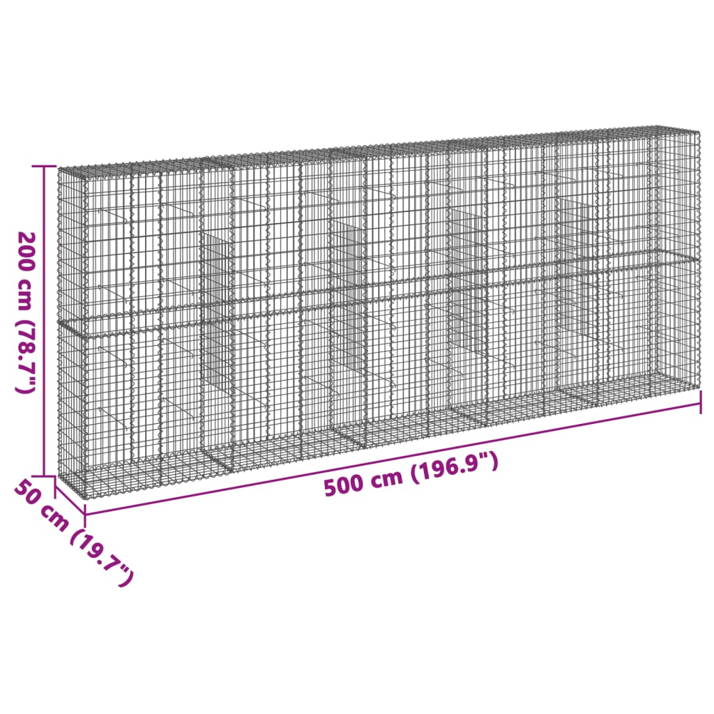 vidaXL Gabionska košara s poklopcem 500x50x200 cm pocinčano željezo