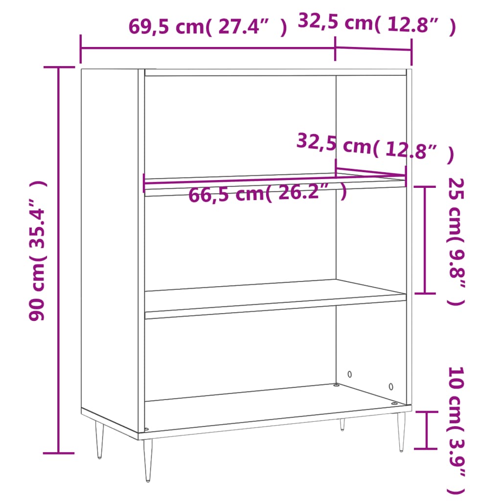 vidaXL Regal za knjige bijeli 69,5 x 32,5 x 90 cm konstruirano drvo