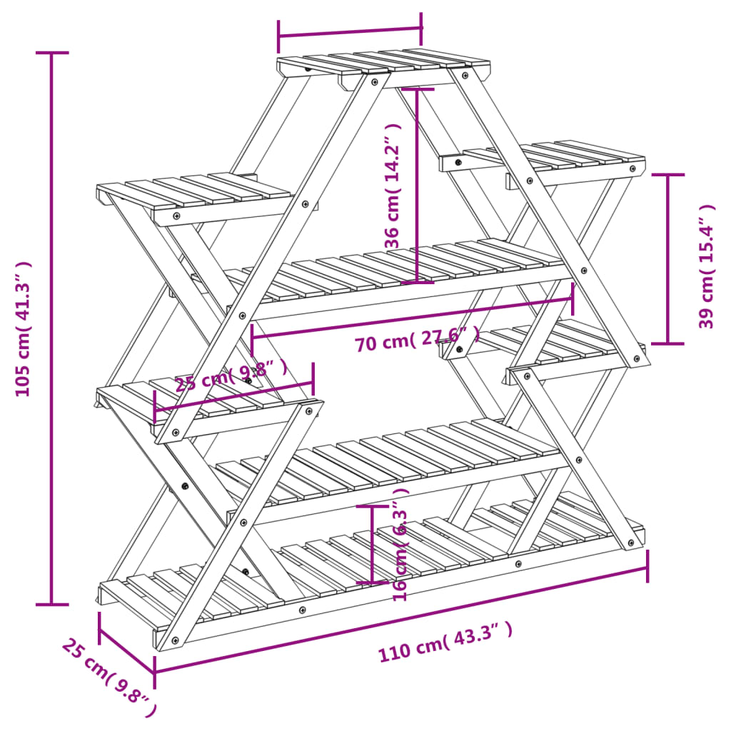 vidaXL Stalak za cvijeće 110 x 25 x 105 cm od masivne jelovine