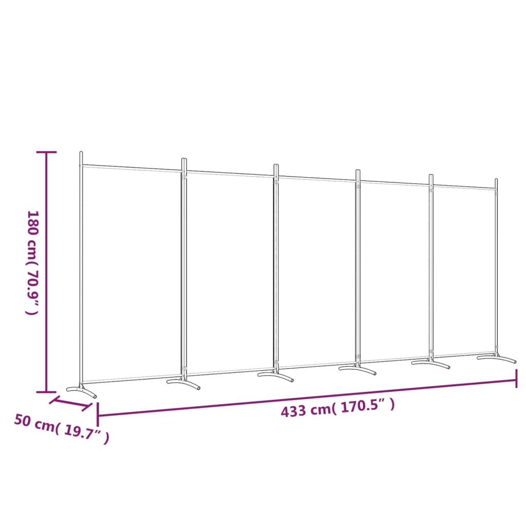 vidaXL Sobna pregrada s 5 panela antracit 433x180 cm od tkanine