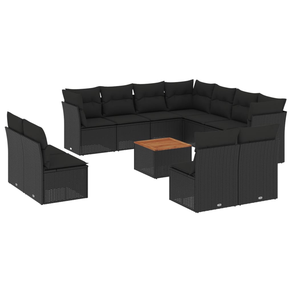 vidaXL 12-dijelni set vrtnih sofa od poliratana s jastucima crni