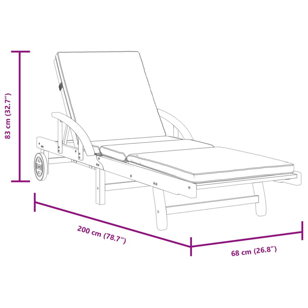 vidaXL Ležaljke za sunčanje s jastucima 2 kom 200x68x83cm drvo bagrema