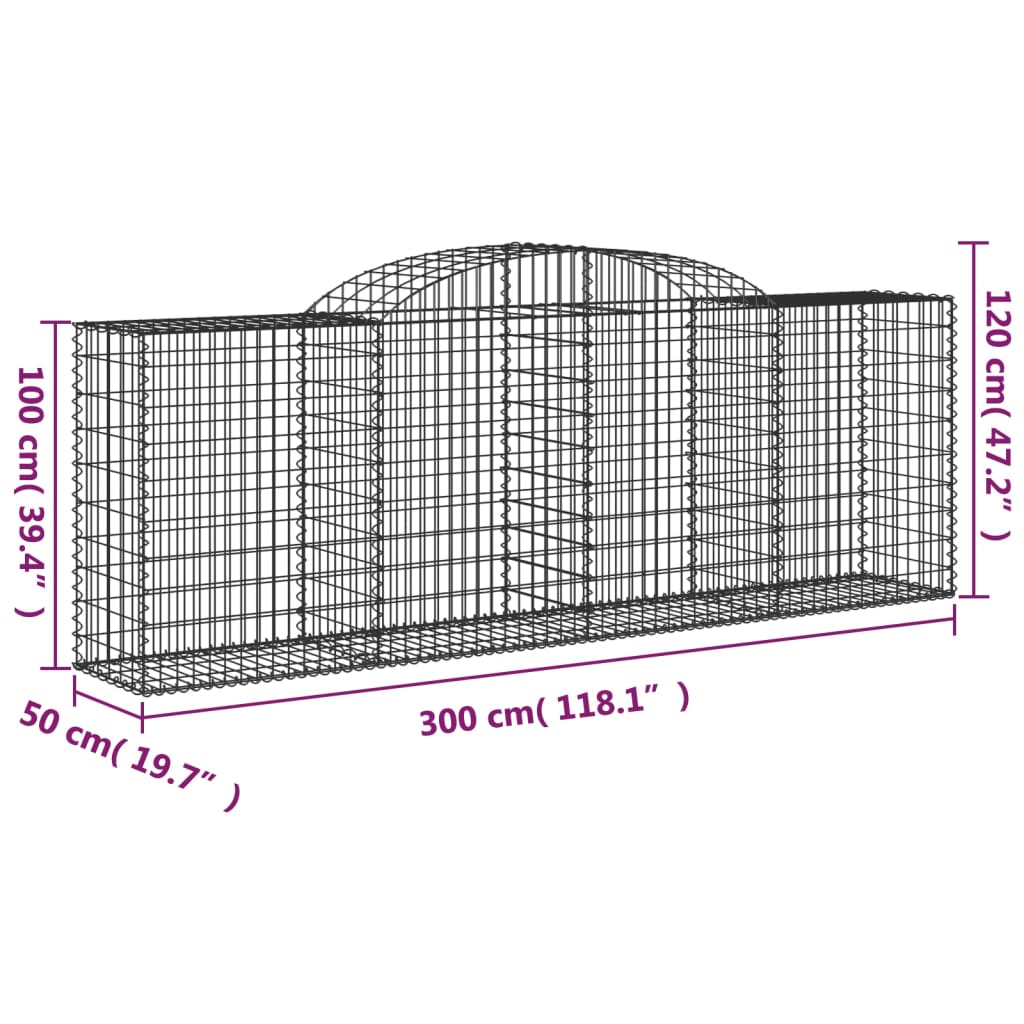 vidaXL Lučne gabionske košare 7 kom 300x50x100/120cm pocinčano željezo